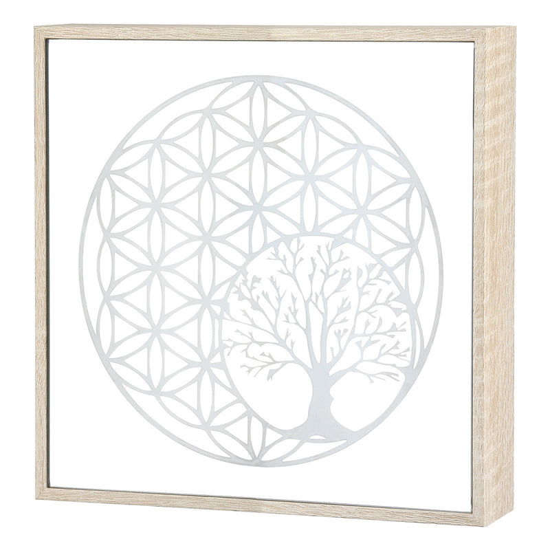 LED mirror image Golden Tree with tree of life and flower of life
