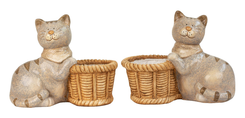 Cat planters in a set of 2 Playful animal figures with flower pot