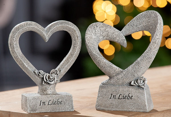 Heart Sculpture In Love – Decorative Grave Decoration Made of Artificial Stone, Set of 2
