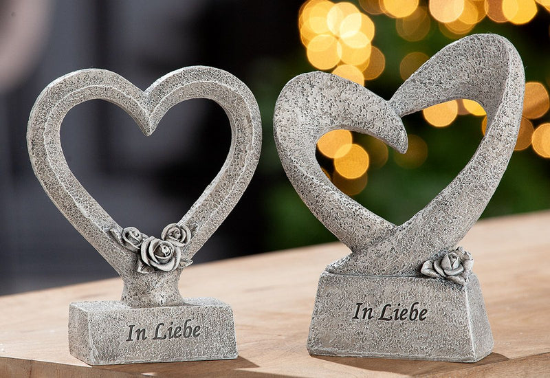 Heart Sculpture In Love – Decorative Grave Decoration Made of Artificial Stone, Set of 2