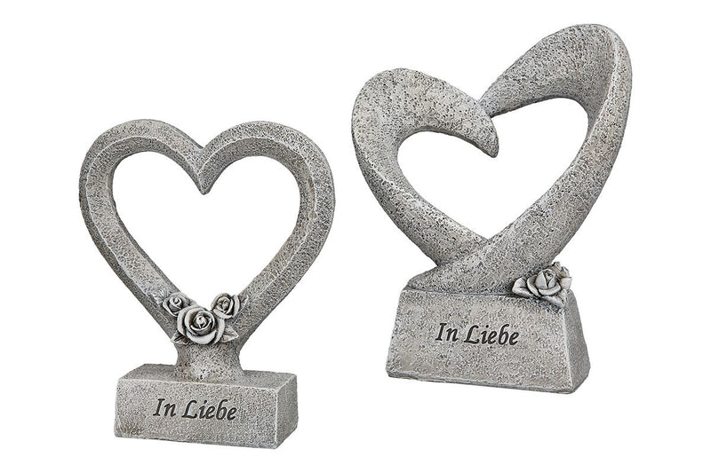 Heart Sculpture In Love – Decorative Grave Decoration Made of Artificial Stone, Set of 2