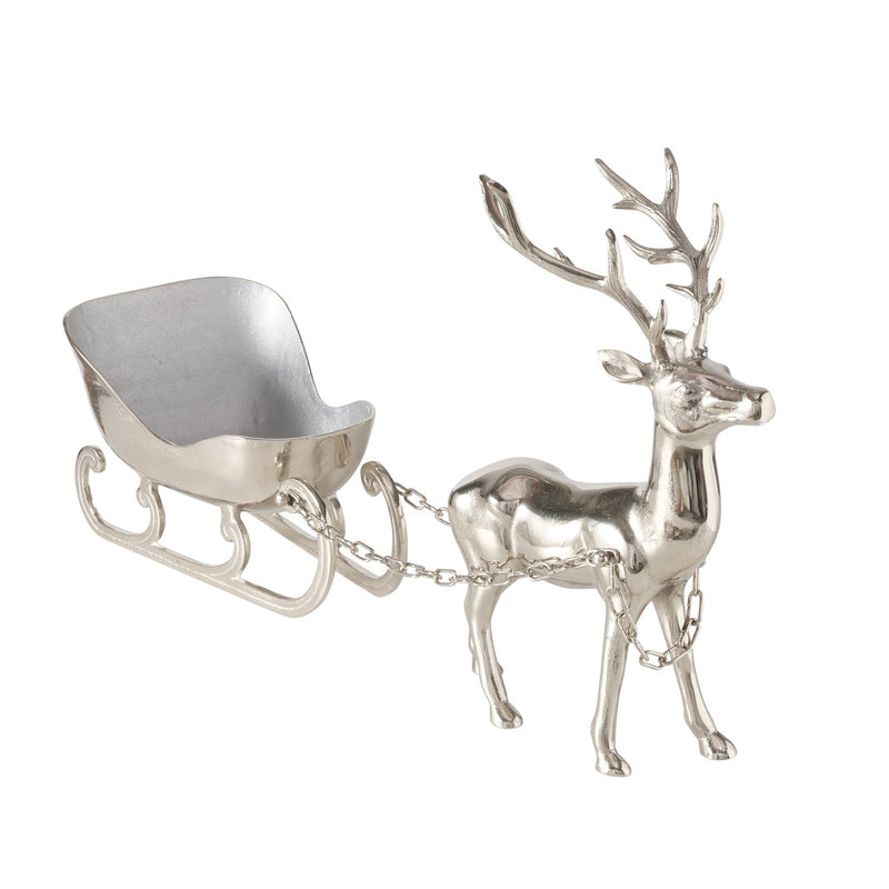 Silver champagne cooler deer with sleigh – elegant design made of aluminum