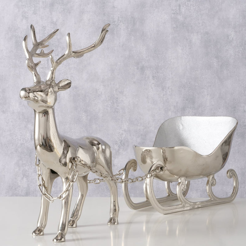 Silver champagne cooler deer with sleigh – elegant design made of aluminum