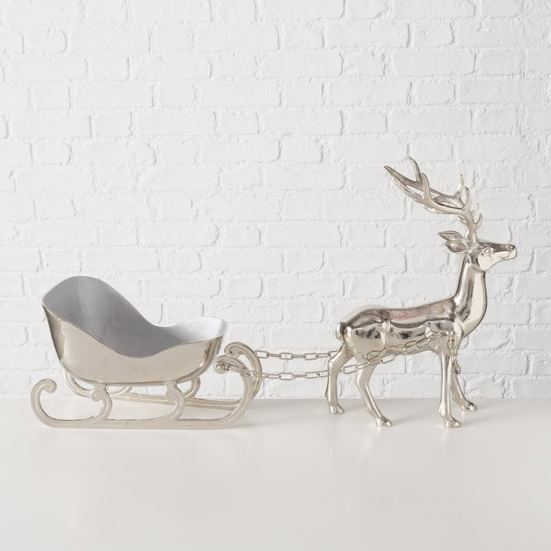 Silver champagne cooler deer with sleigh – elegant design made of aluminum
