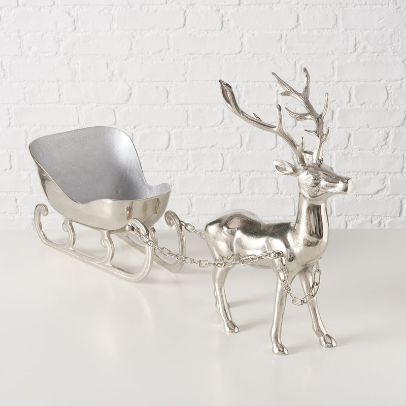 Silver champagne cooler deer with sleigh – elegant design made of aluminum