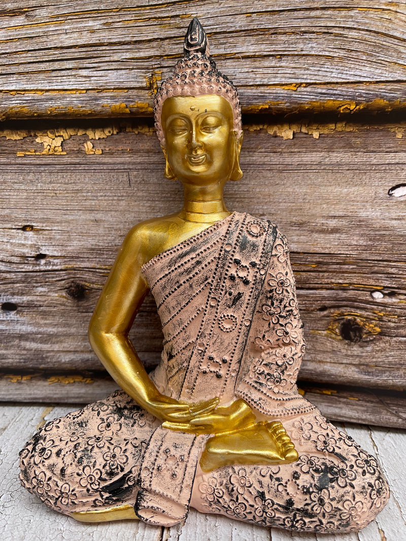 Buddha Figur in Gold Pink 23cm Feng Shui & Meditation
