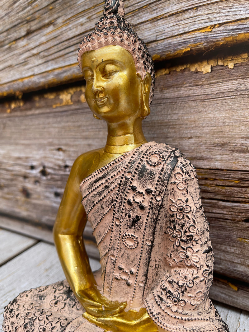 Buddha Figur in Gold Pink 23cm Feng Shui & Meditation