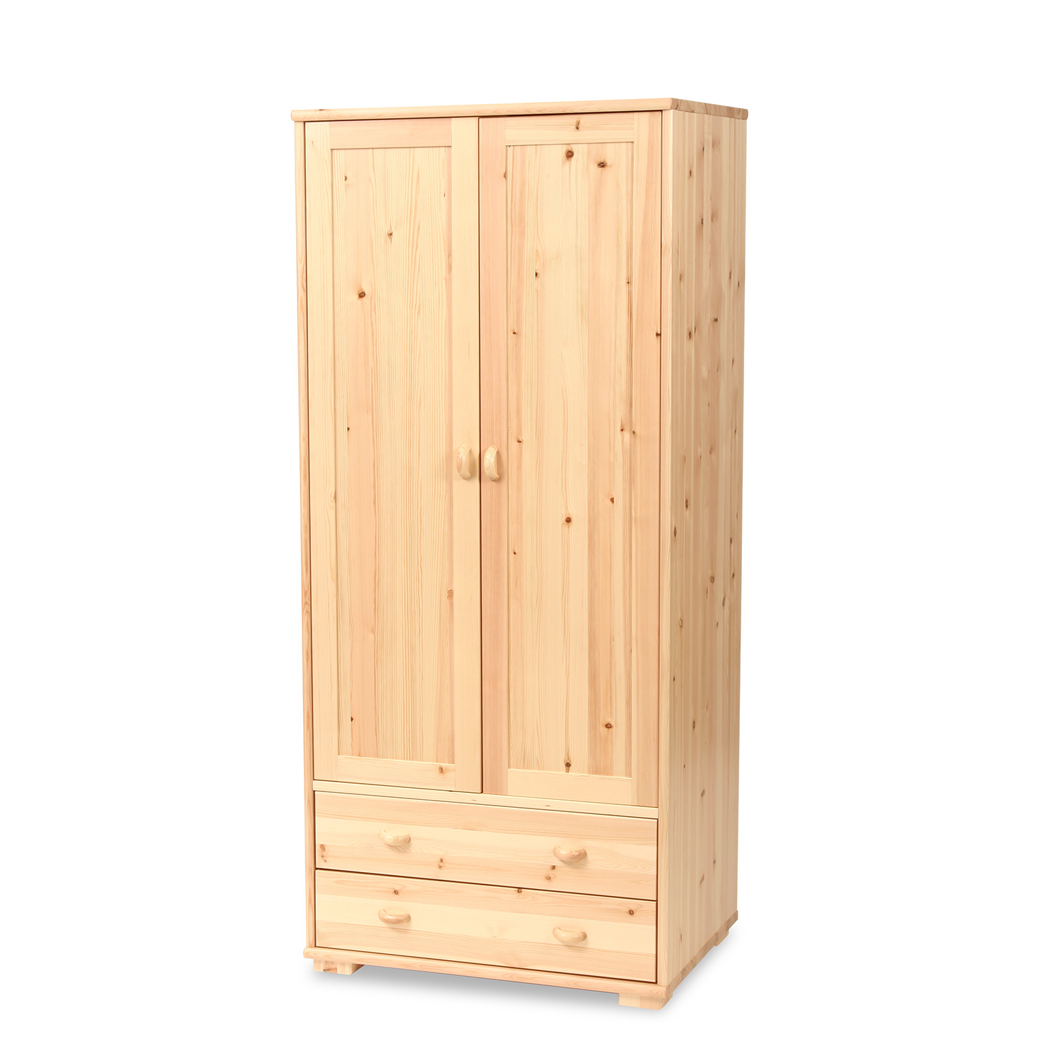 Vanessa Kleiderschrank | 2-Türig mit Kleiderstange und 2-Schubladen | 100% Bio Kiefer Massivholz