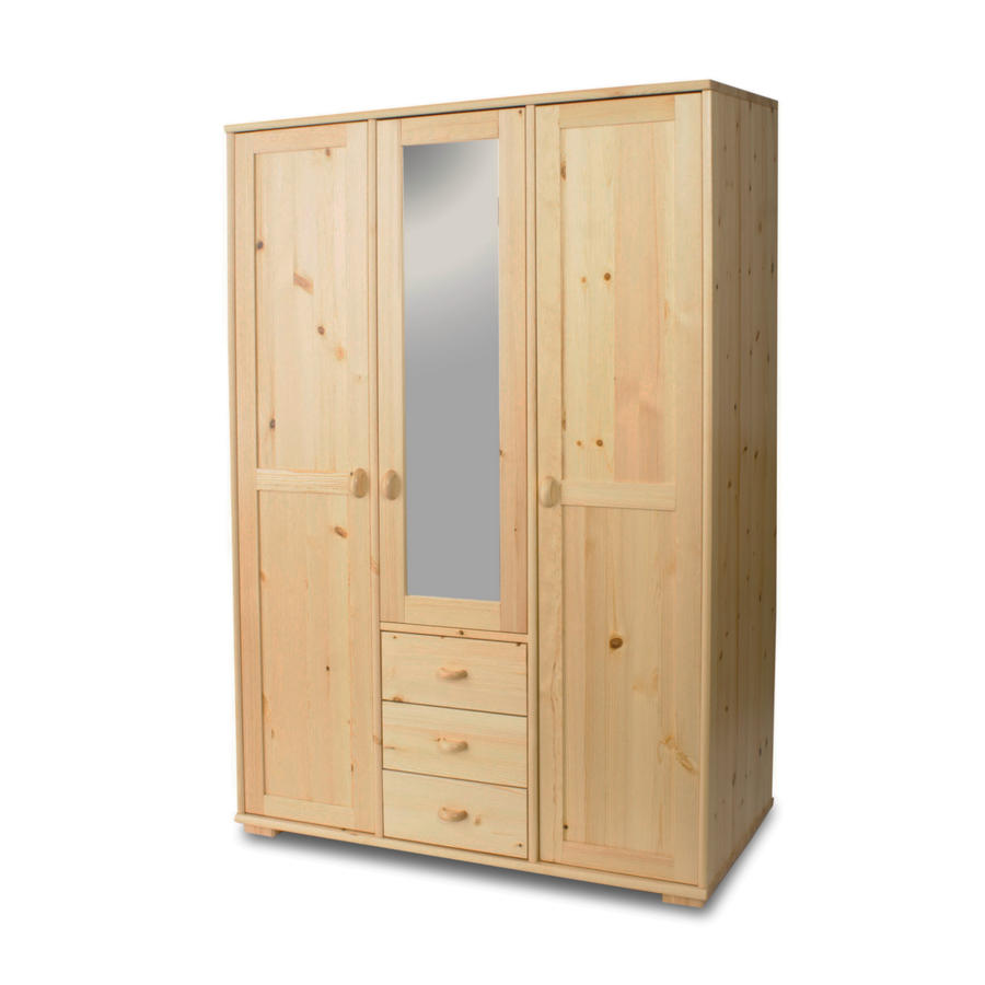 Vanessa Kleiderschrank Spiegelschrank | 3-Türig mit Kleiderstangen Schubladen und Regalfächer