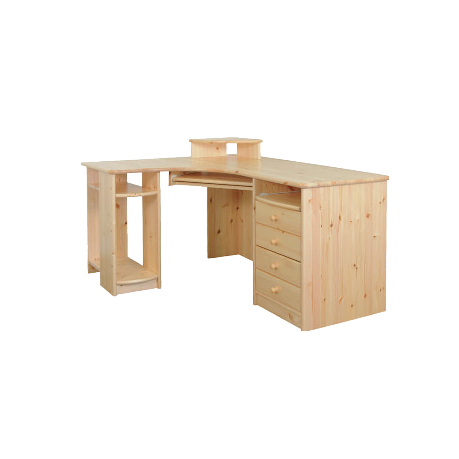 Vanessa Eck-Schreibtisch XL | Tastaturauszug | PC-Halterung | 100% Bio Kiefer Massivholz