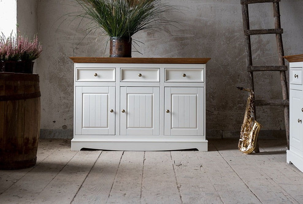 Bologna Elegante Massivholz Kiefer Kommode 3.3 | Farbe Weiß - Eiche