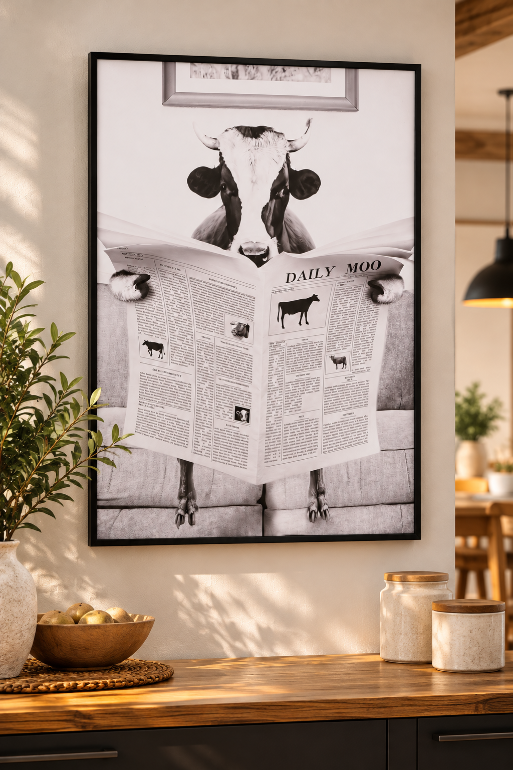 Leinwandbild Daily Moo Kuh Schwarz-Weiß 50 x 70 cm mit Rahmen