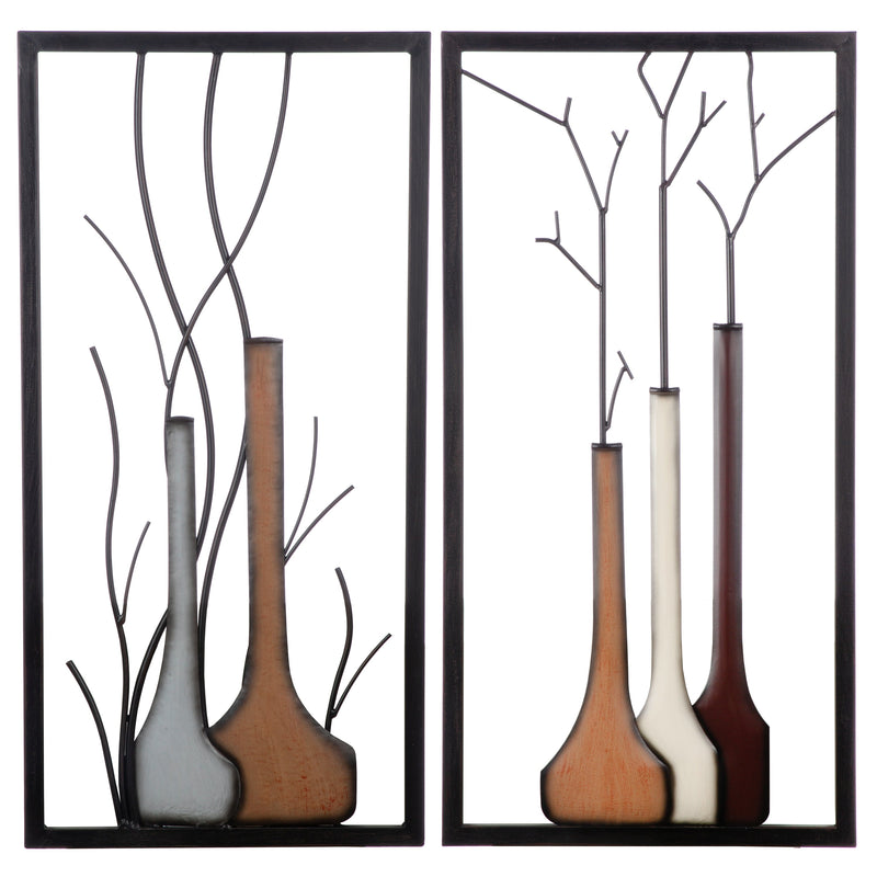 2-piece Premium Edition metal wall picture vase hand-painted
