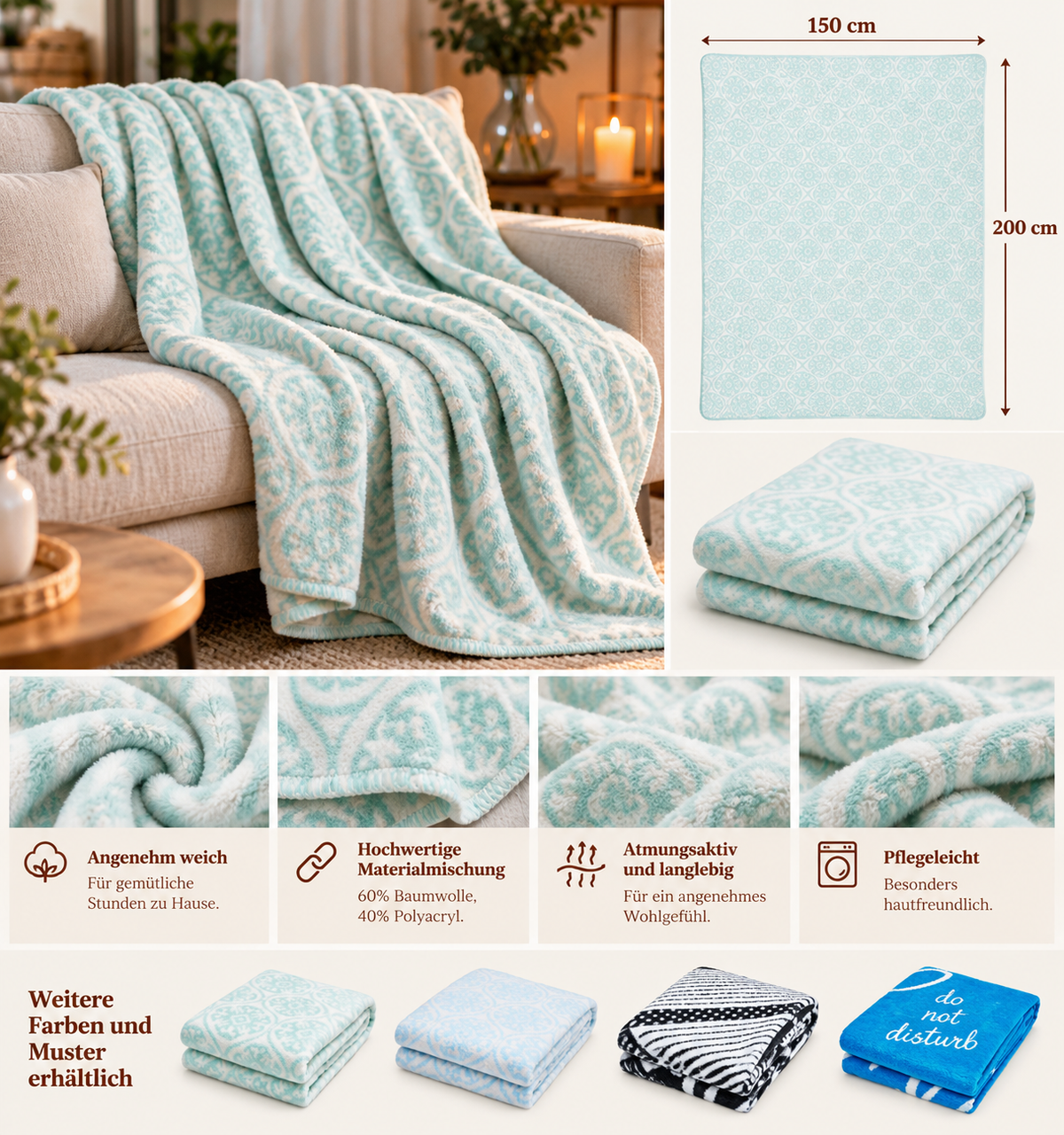 Wohndecke Kuschelzeit 150 x 200 cm verschiedene Designs
