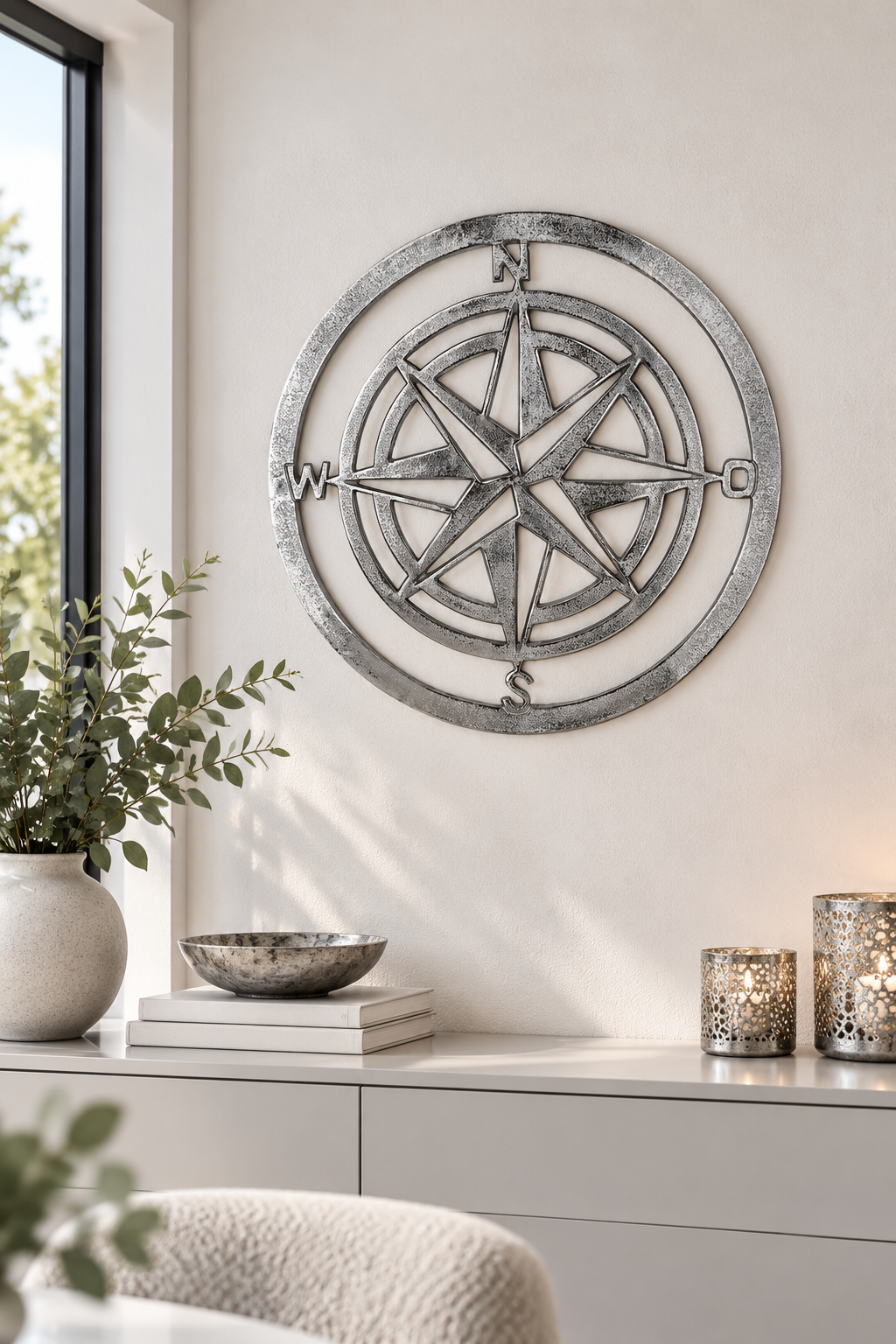 Wandobjekt Windrose silber 50 cm