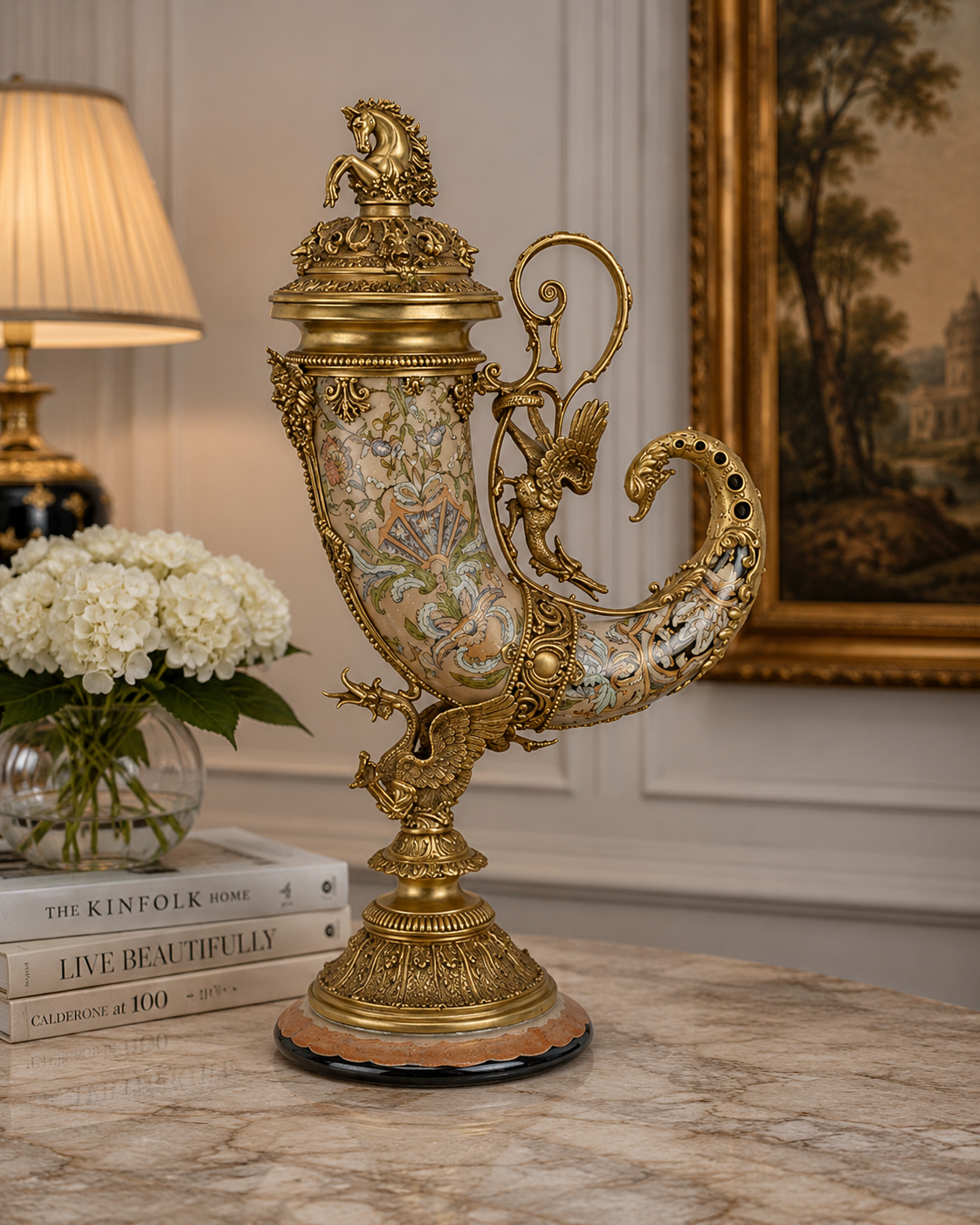 Cornucopia Vase Porzellan Bronze Montiert Ornament