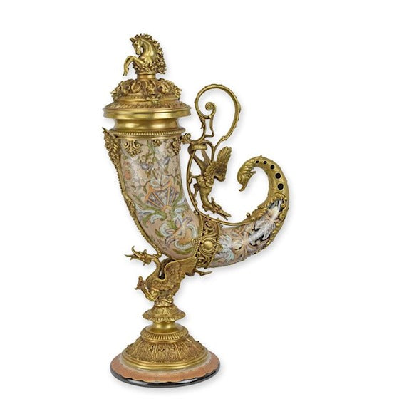 Cornucopia Vase Porzellan Bronze Montiert Ornament