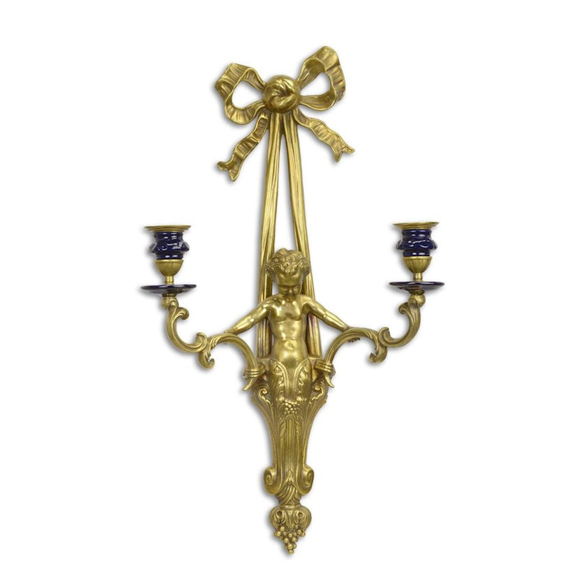 Wandkerzenleuchter Applique Bellora Bronze mit Porzellanakzenten