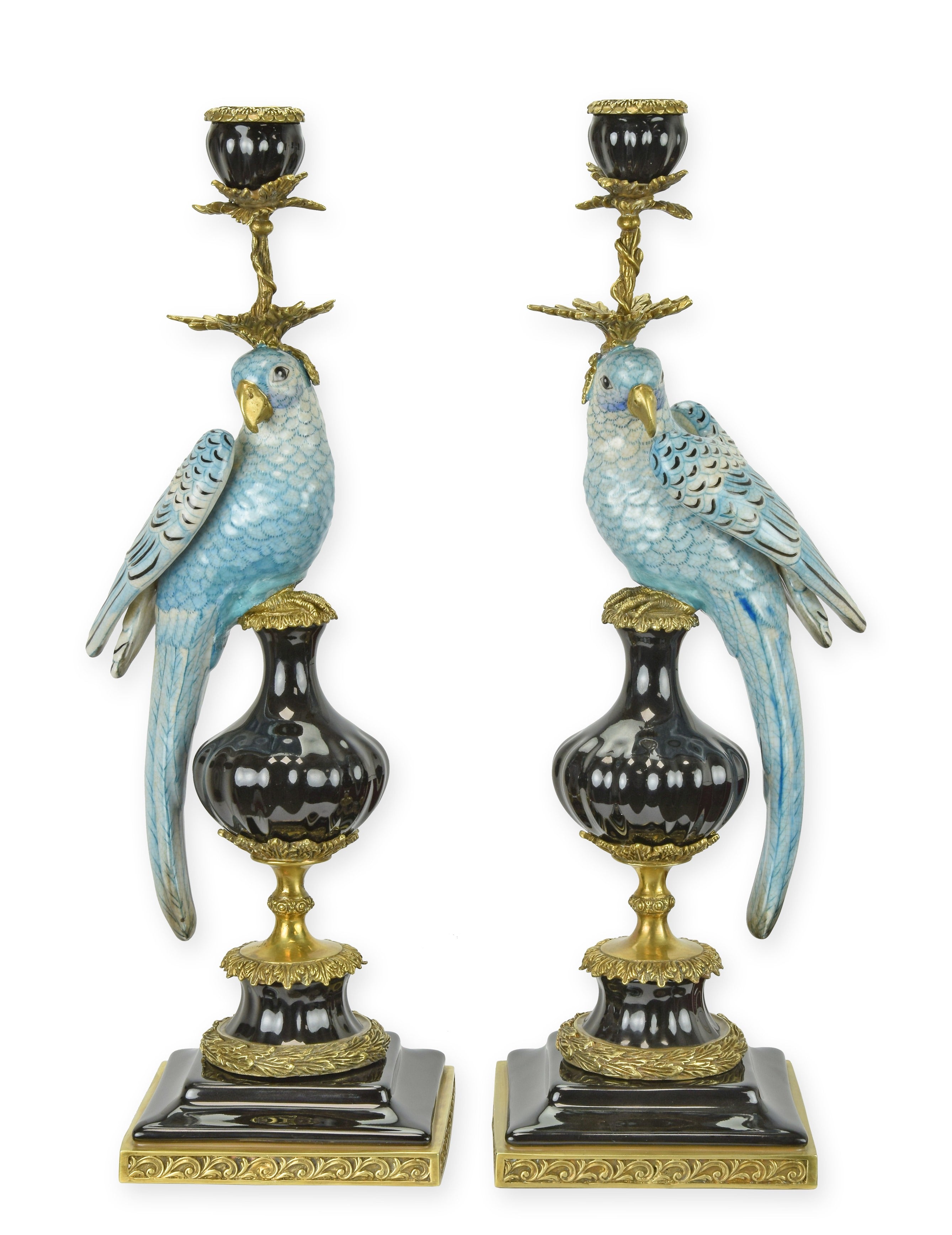 Papagei Kerzenhalter Set Porzellan Bronze 48cm