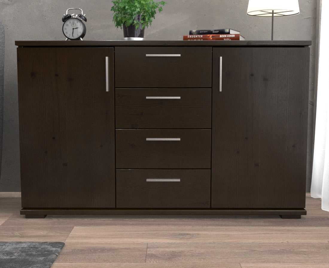 Nobis Kommode Sideboard | Anrichte | 4-Schubladen - 2-Türig | 100% Bio Kiefer Massivholz