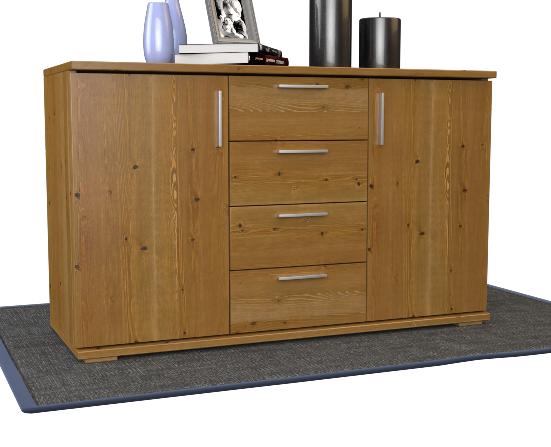Nobis Kommode Sideboard | Anrichte | 4-Schubladen - 2-Türig | 100% Bio Kiefer Massivholz