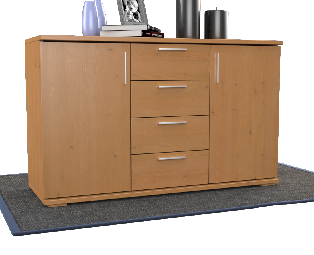 Nobis Kommode Sideboard | Anrichte | 4-Schubladen - 2-Türig | 100% Bio Kiefer Massivholz