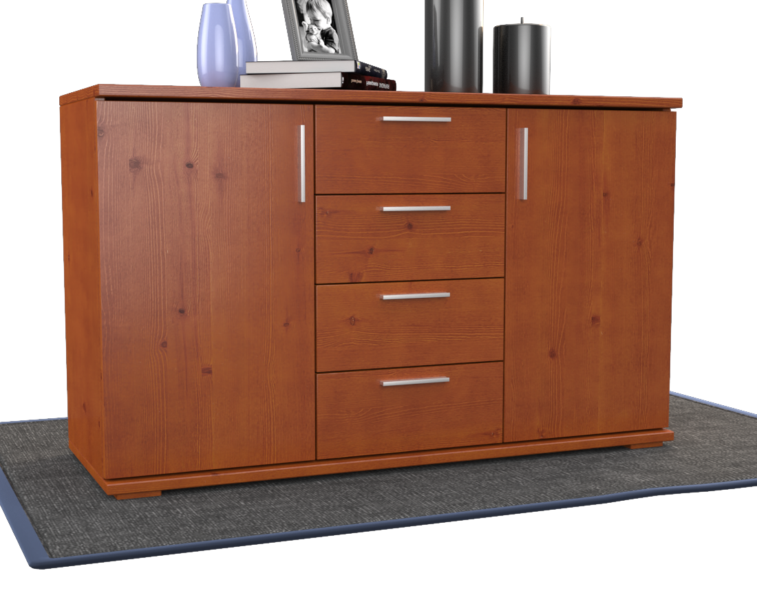 Nobis Kommode Sideboard | Anrichte | 4-Schubladen - 2-Türig | 100% Bio Kiefer Massivholz