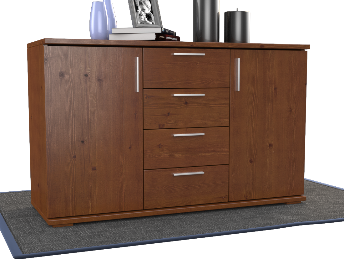 Nobis Kommode Sideboard | Anrichte | 4-Schubladen - 2-Türig | 100% Bio Kiefer Massivholz