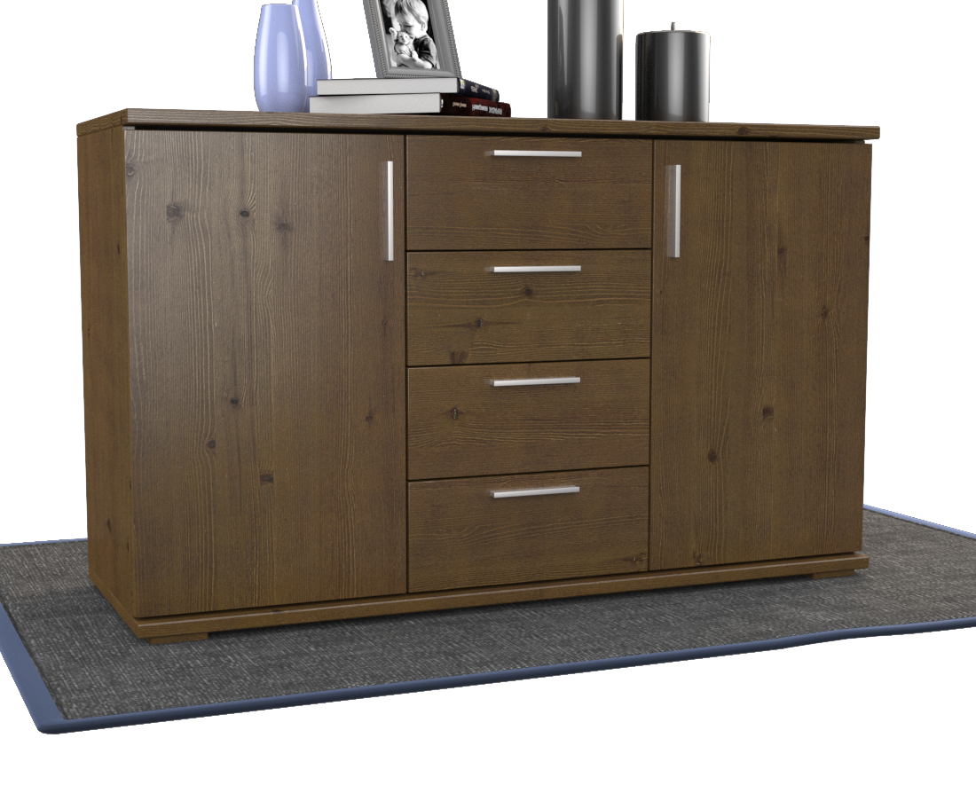 Nobis Kommode Sideboard | Anrichte | 4-Schubladen - 2-Türig | 100% Bio Kiefer Massivholz