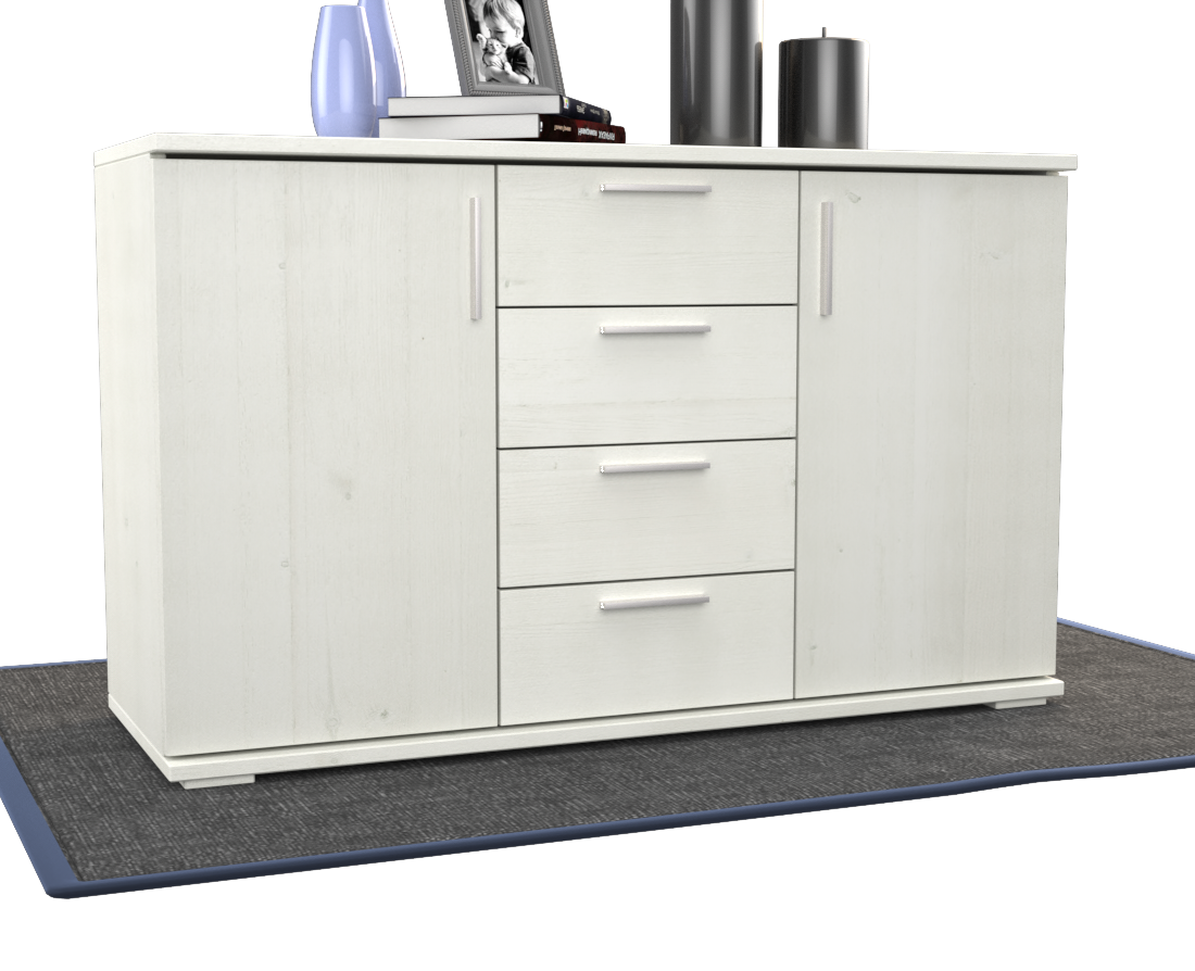 Nobis Kommode Sideboard | Anrichte | 4-Schubladen - 2-Türig | 100% Bio Kiefer Massivholz