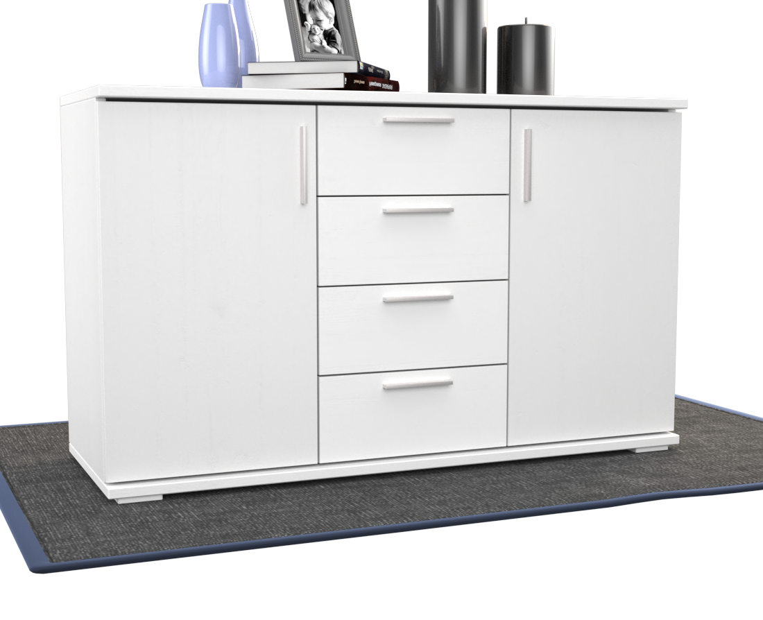 Nobis Kommode Sideboard | Anrichte | 4-Schubladen - 2-Türig | 100% Bio Kiefer Massivholz