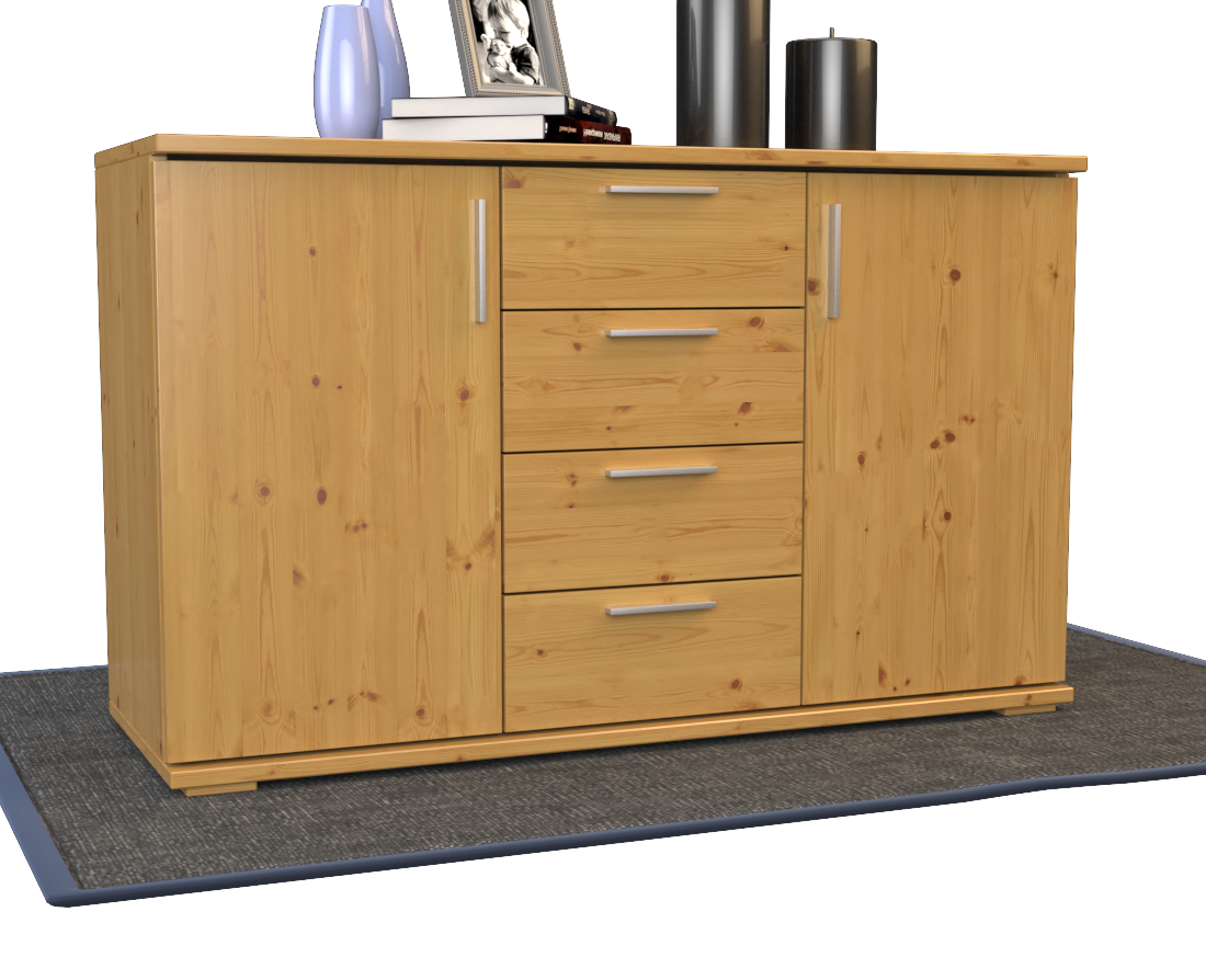 Nobis Kommode Sideboard | Anrichte | 4-Schubladen - 2-Türig | 100% Bio Kiefer Massivholz