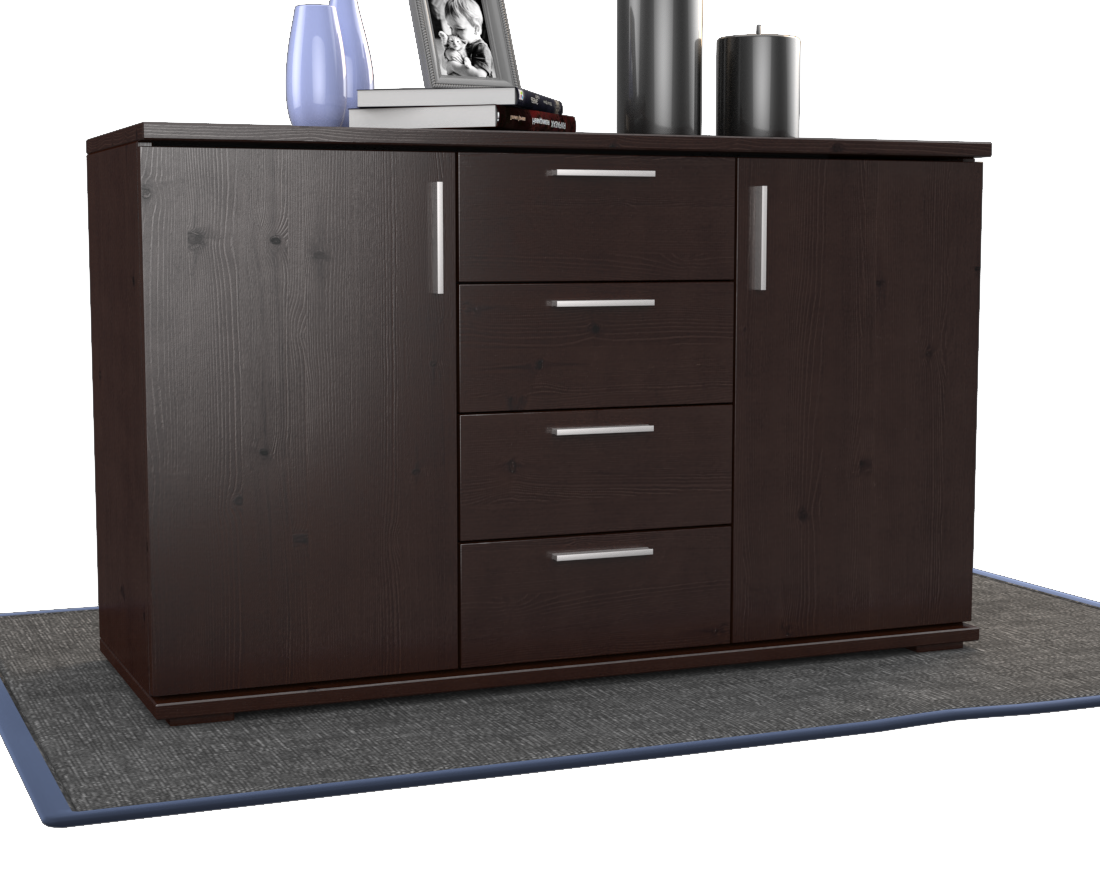 Nobis Kommode Sideboard | Anrichte | 4-Schubladen - 2-Türig | 100% Bio Kiefer Massivholz