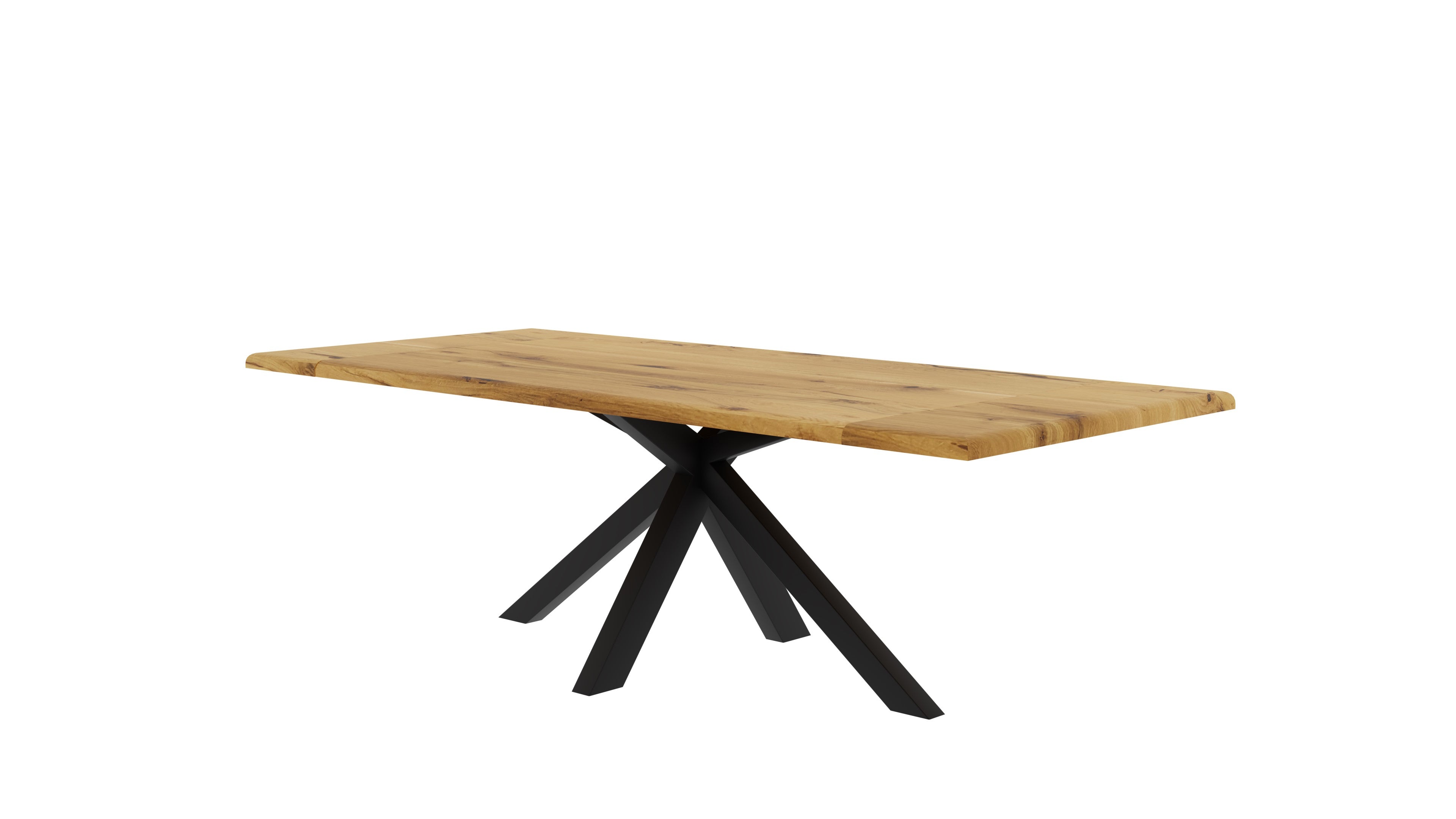 Dining table with extension leaves, 160 (240) x90cm, solid oak tree edge and spider frame