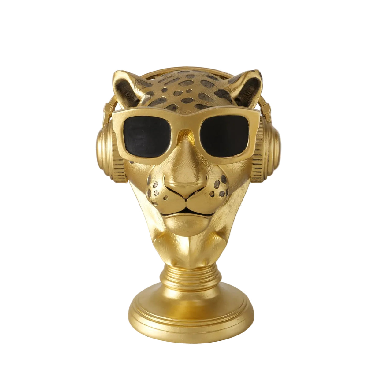 Dekoaufsteller Reilly Leopard mit Kopfhörer und Sonnenbrille gold 30 cm