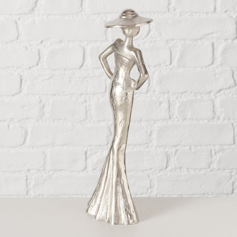 Lady Elegant aluminium figuur in zilver - handgemaakte decoratie voor interieurs