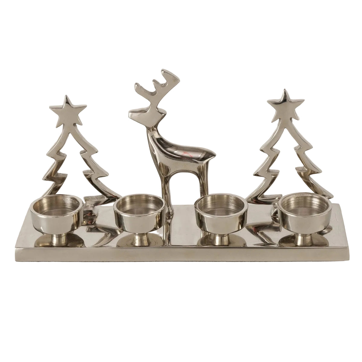 Adventskranz Sternenhirsch Silber mit 4 Teelichthaltern 30 cm