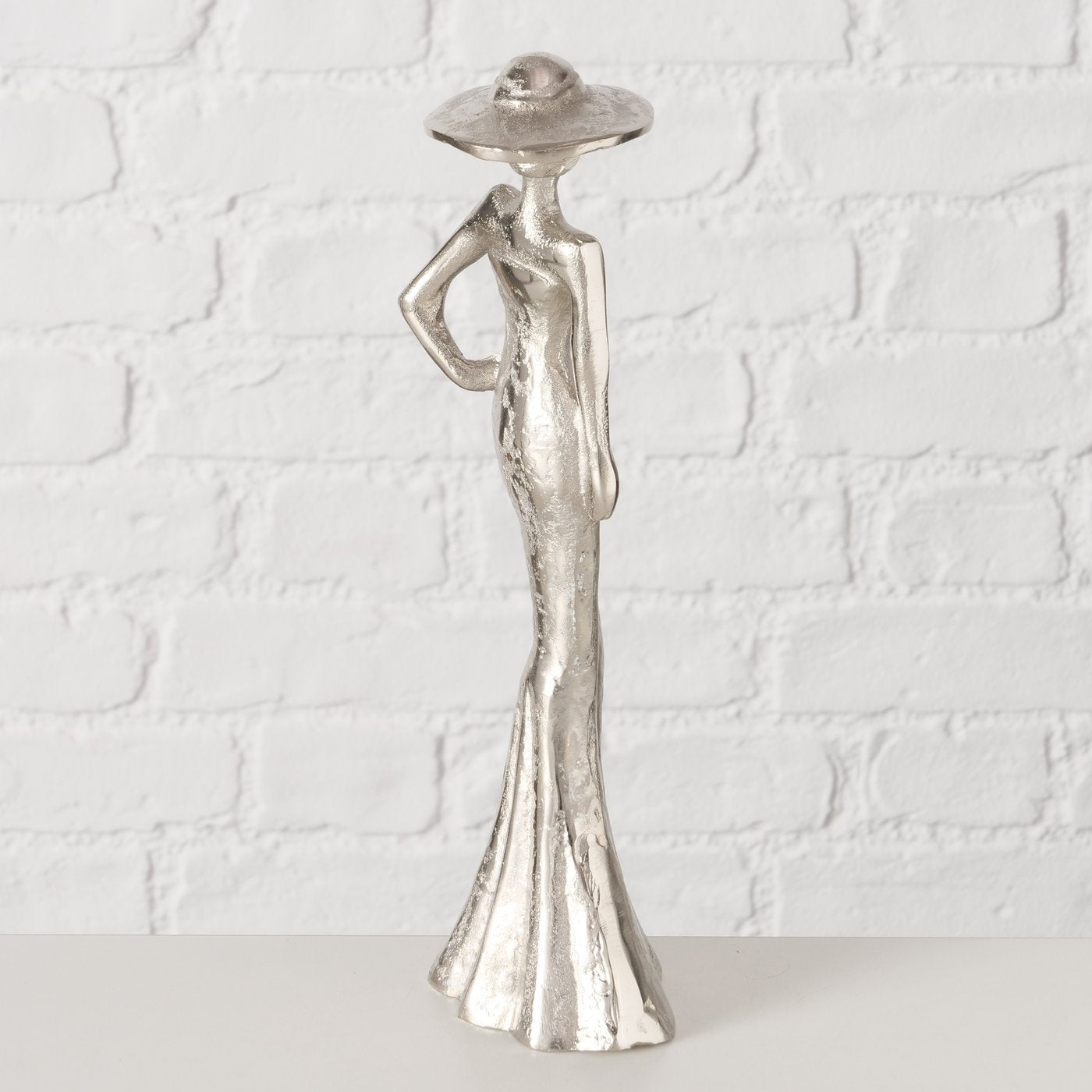 Lady Elegant Aluminium Figure in Silver – Handmade Decoration for Interiors