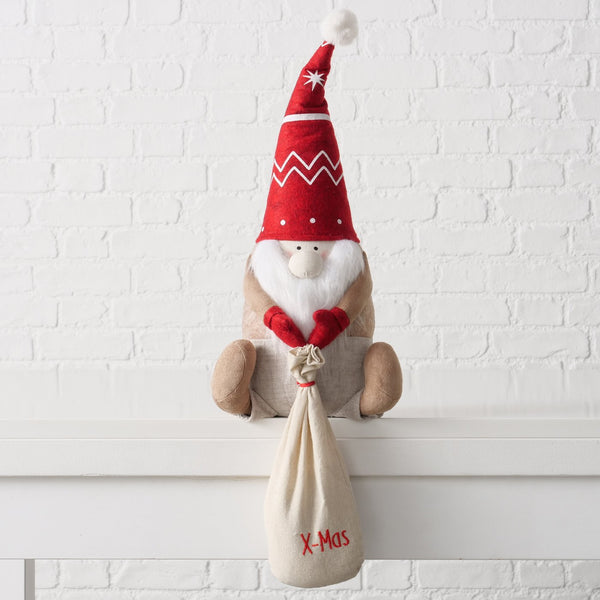 Doorstop Wichtel Fiete – Christmas decoration with red hat and X-Mas gift bag