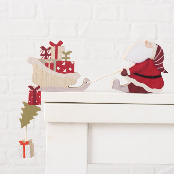 Kerstdecoratie randkruk Hauke ​​- houten Kerstman met slee 27cm