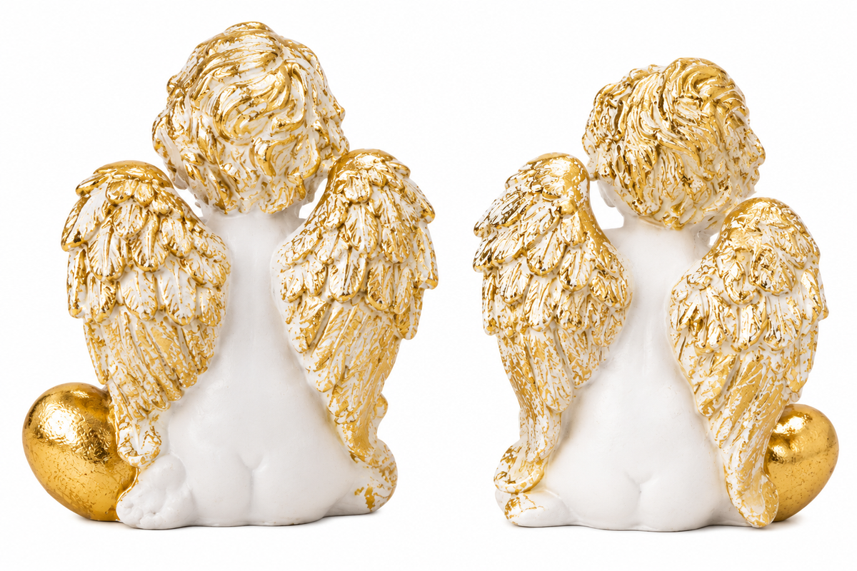 Engel Figuren Herzensengel Weiß Gold 2er Set 11 und 12 cm