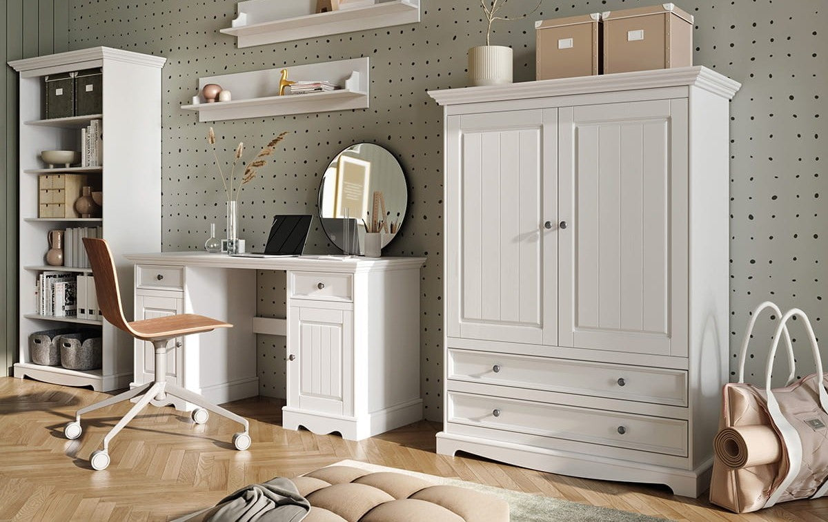 Bologna Elegante Massivholz Kiefer Schreibtisch | Farbe weiß