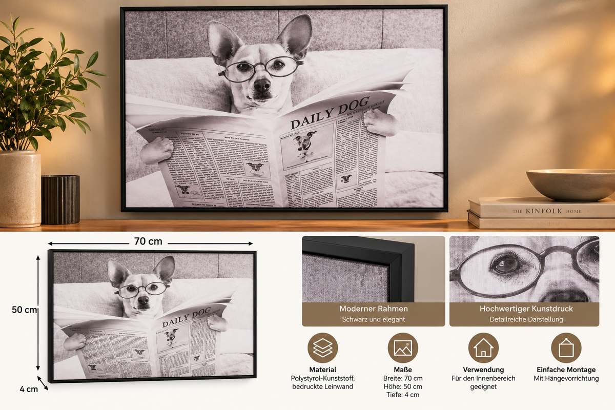 Canvas picture dog Daily Dog 70x50 cm art print with frame