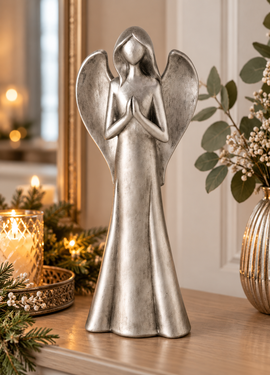 Dekofigur Himmelswacht Engel Antiksilber 30,5 cm