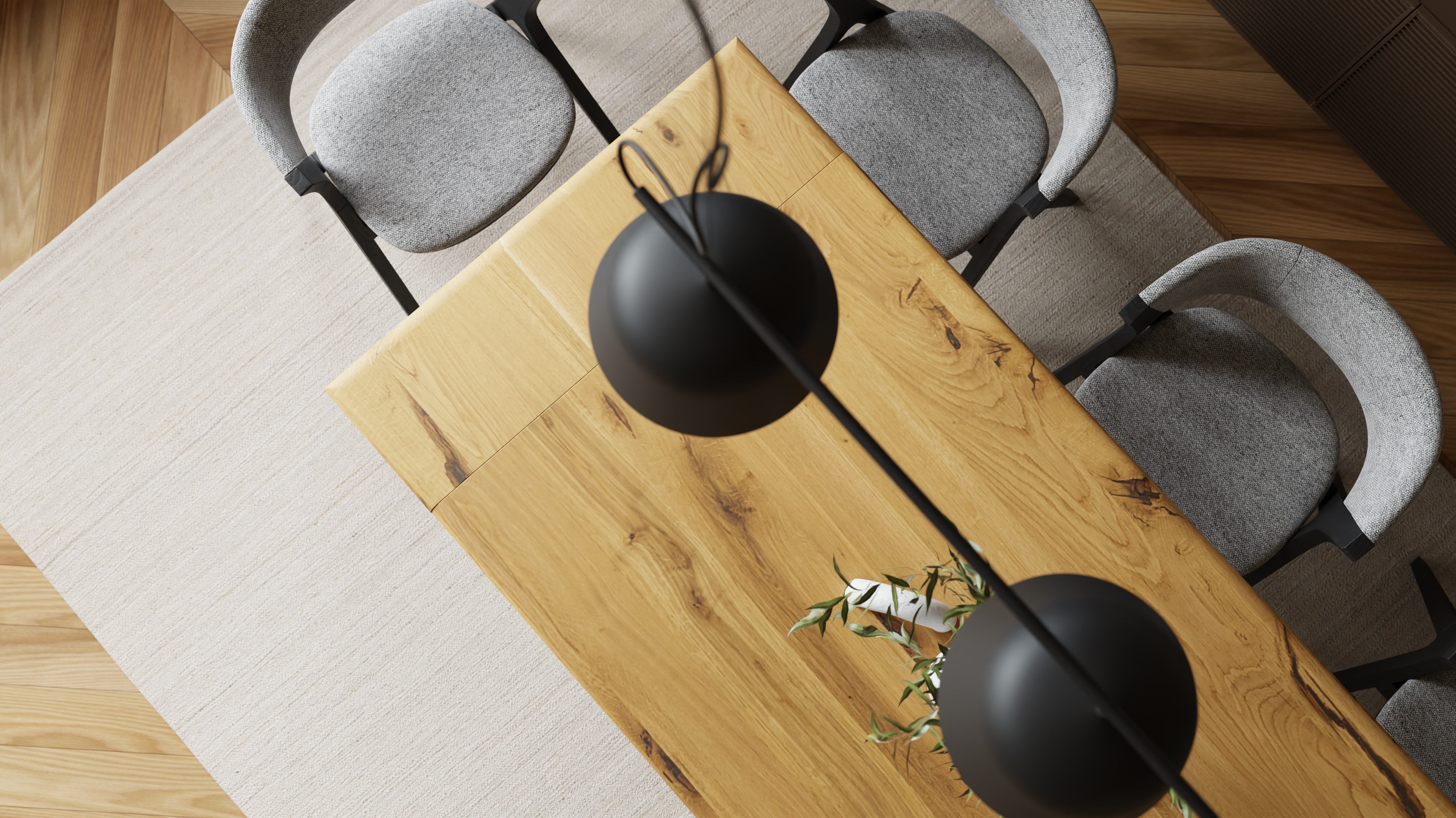 Dining table with extension leaves, 160 (240) x90cm, solid oak tree edge and spider frame