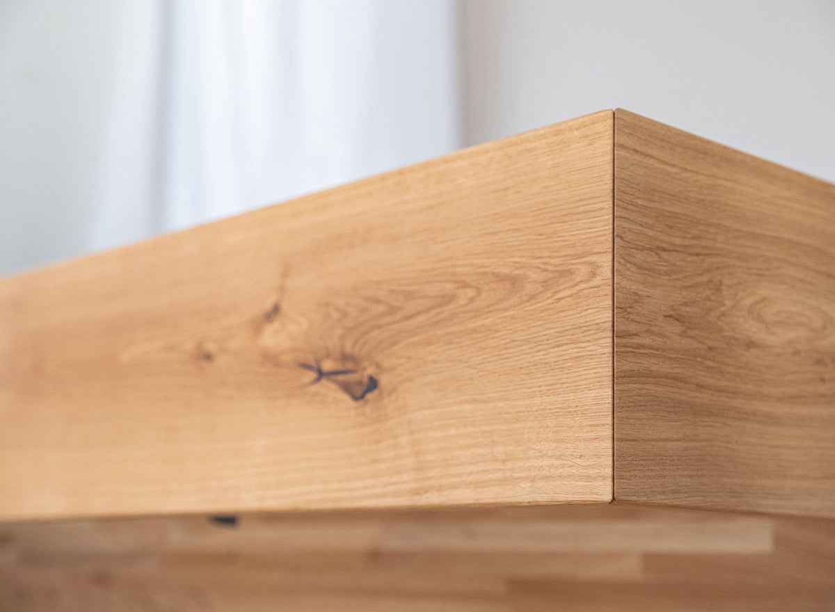 Turin Massivholz Eichenbett 140-180cm mit Holzbeinen und doppelter Rückenlehne