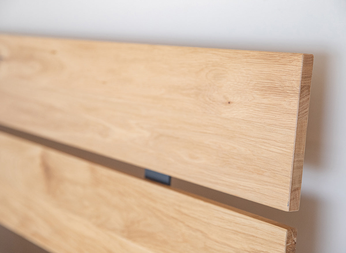 Turin Massivholz Eichenbett 140-180cm mit Holzbeinen und doppelter Rückenlehne