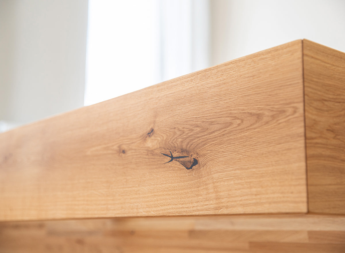 Turin Massivholz Eichenbett 140-180cm mit Holzbeinen und doppelter Rückenlehne