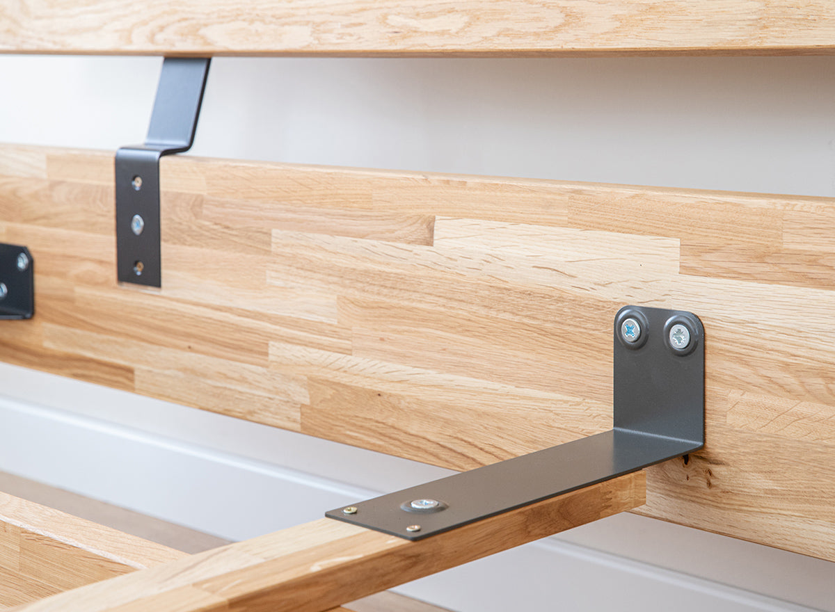 Turin Massivholz Eichenbett 140-180cm mit Holzbeinen und doppelter Rückenlehne