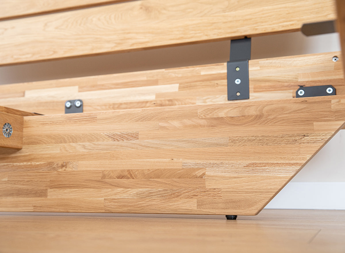 Turin Massivholz Eichenbett 140-180cm mit Holzbeinen und doppelter Rückenlehne